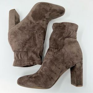 Franco Sarto Imelda Heeled Ankle Boot Women’s 7 Suede Tan Sock Bootie